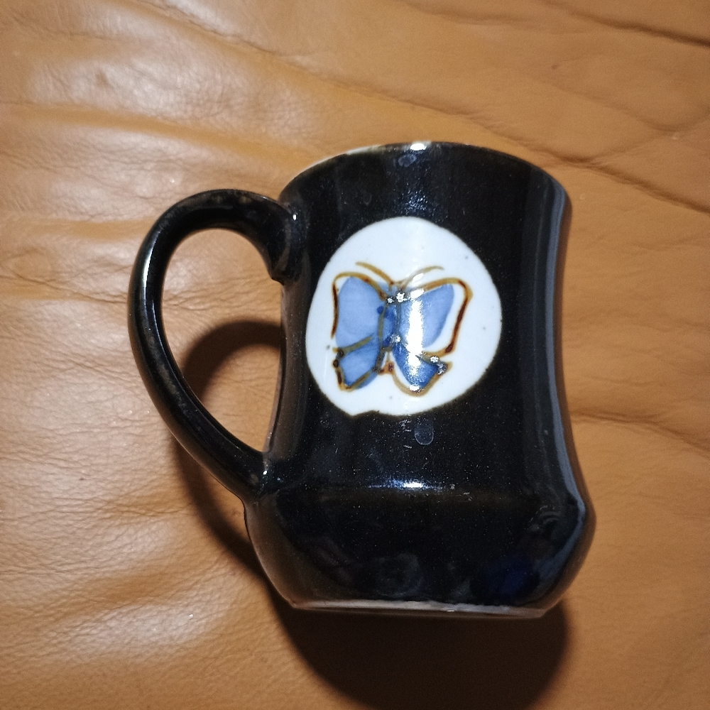 Black Ceramic Mug with Butterfly Design